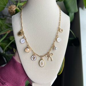 18K Gold Plated Charm Necklace with White Accents